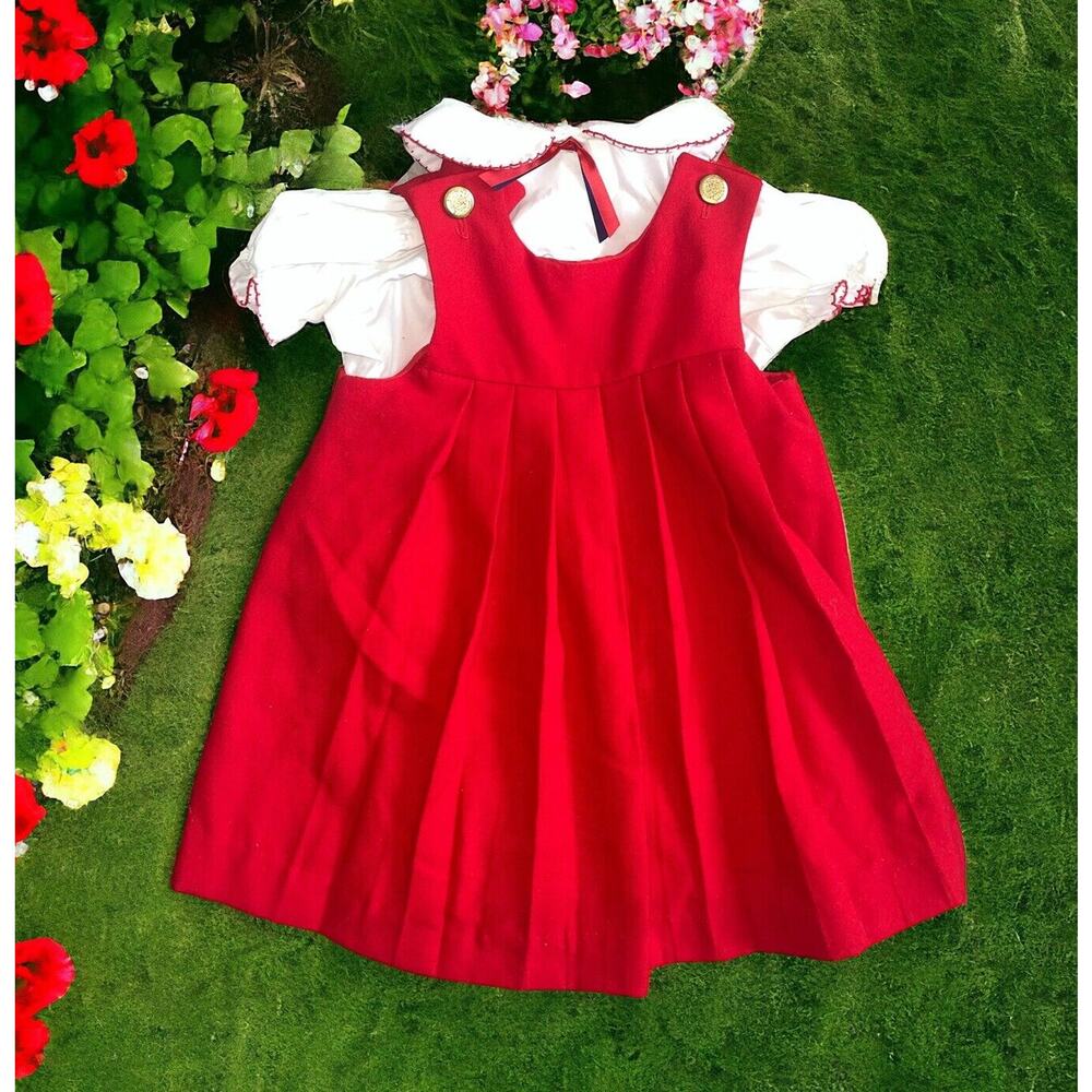 Vintage GOOD LAD RED Pleated White COLLARED DRESS SIZE 4T - EUC